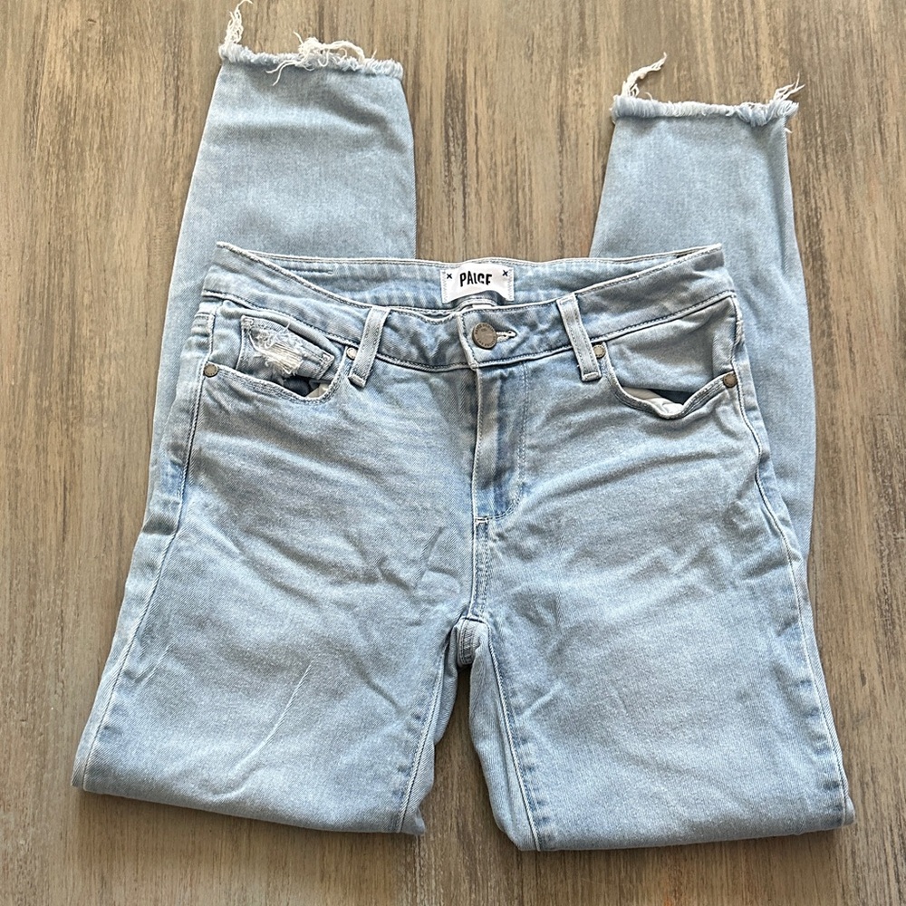 PAIGE Women's Light Blue Destructed Skinny Jeans